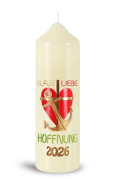 Ostertischkerze, 2026, Glaube Liebe Hoffnung, Fotodruck, Nr.260132, Größe wählbar