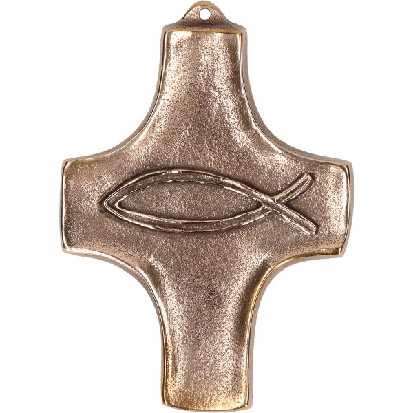 Bronzekreuz 142214, h=9,5cm, Gottes Segen / Fisch