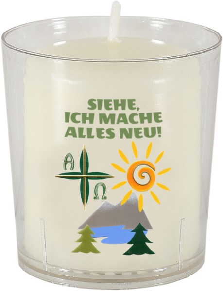 50 Motivbecher, Siehe ich mache alles neu!, mit Stumpenkerze 60x50mm