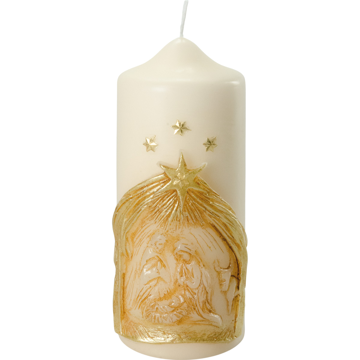 Weihnachtskerze, #2765, 17,5 x 7 cm, creme, Wachskrippe