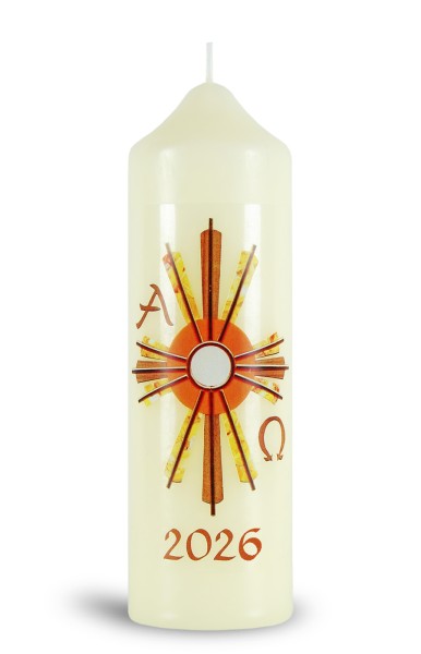 Ostertischkerze, 2026, Kreuz, Sonne, Fotodruck, Nr.230154, 165x50