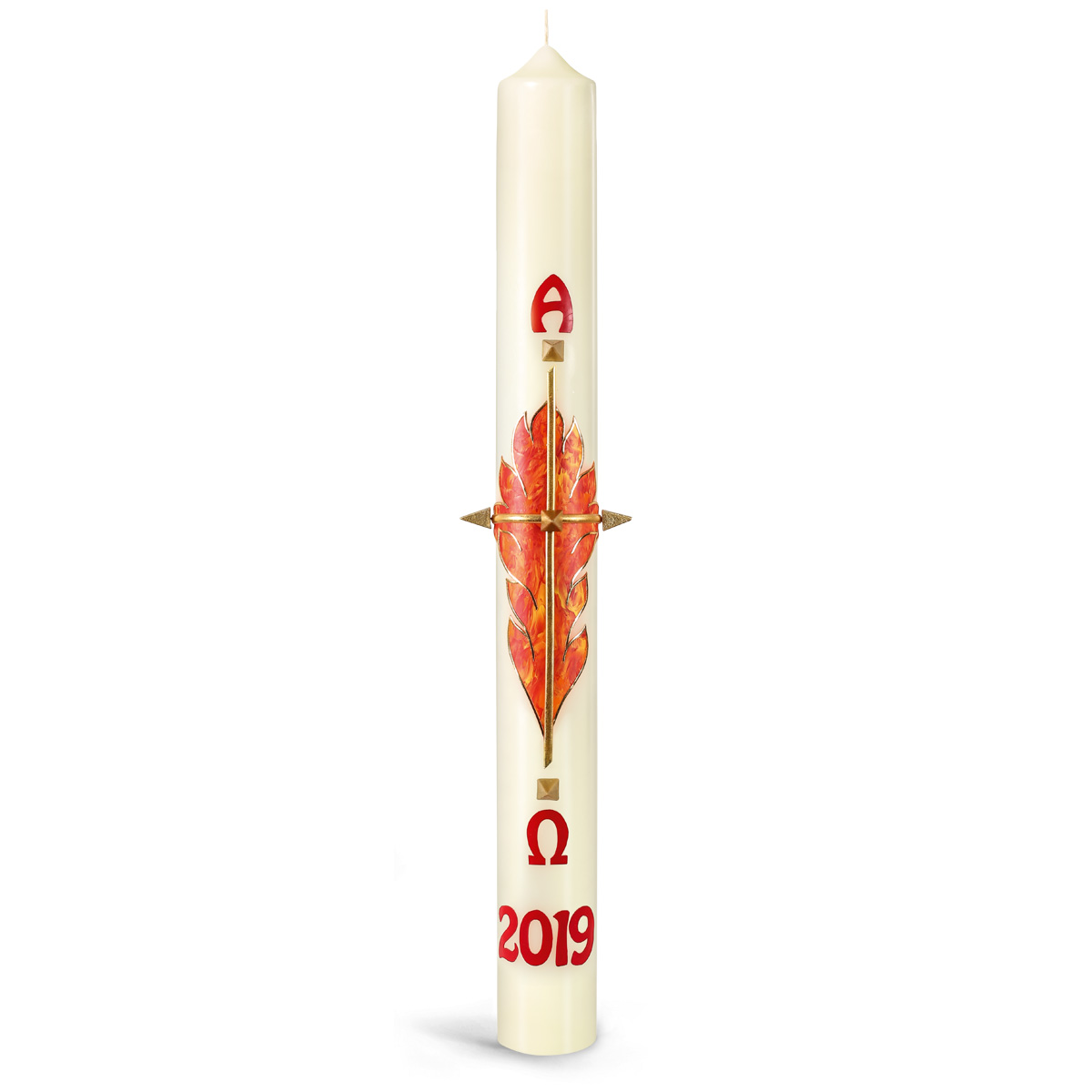 Osterkerze, 19.OK4, brennender Dornbusch, Kreuz, goldene Nägel