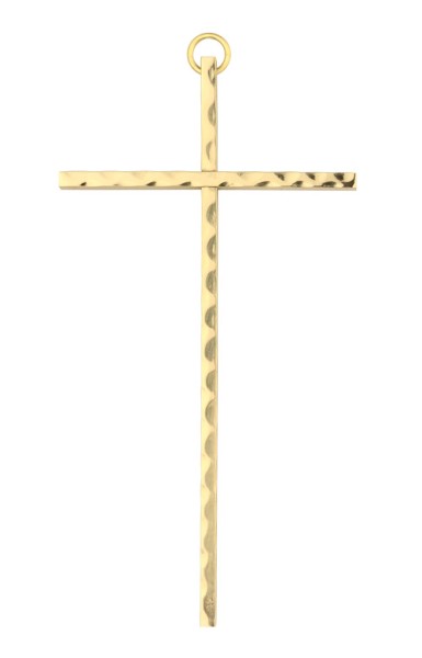 Stabkreuz, Wandkreuz, Messing, gehämmert, ohne Corpus, 10 cm