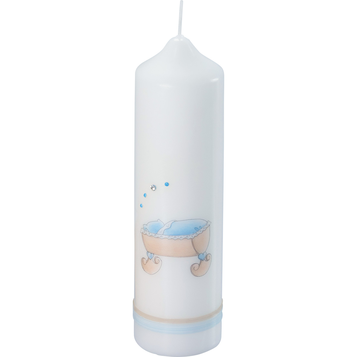 Taufkerze, Nr. 4045, Höhe=220mm, Ø=60mm, Kinderwiege, blau
