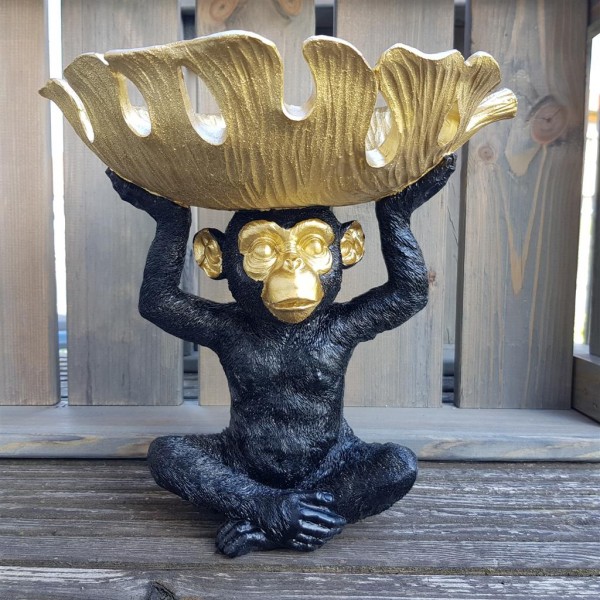 Deko Affe mit Schale, Höhe ca. 24 cm