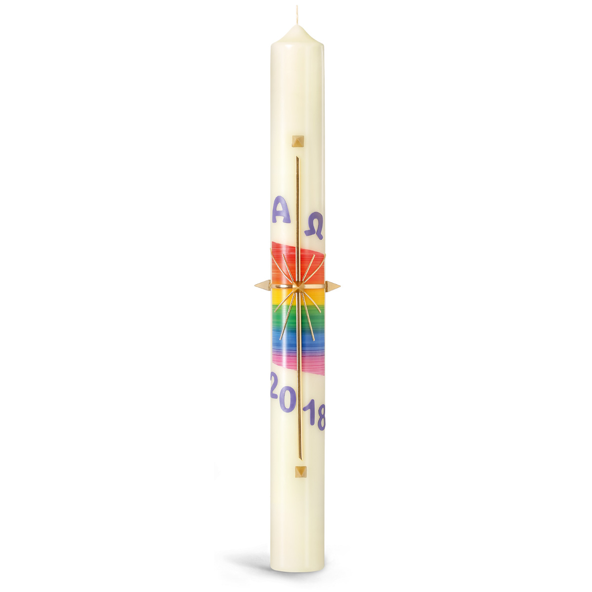 Osterkerze, 18.OK4, Kreuz, Sonne, Regenbogen, m. goldenen Nägeln