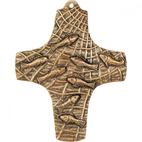 Bronzekreuz, 800370, Fische im Netz, 9,5x7,5cm