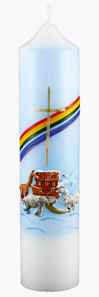 Kommuniontischkerze, 4830, 265x60, weiß, Arche Noah, blau, gold