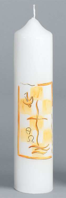 Taufkerze, 2043, 265x60, Kreuz, orange, gold, ---Abverkauf---