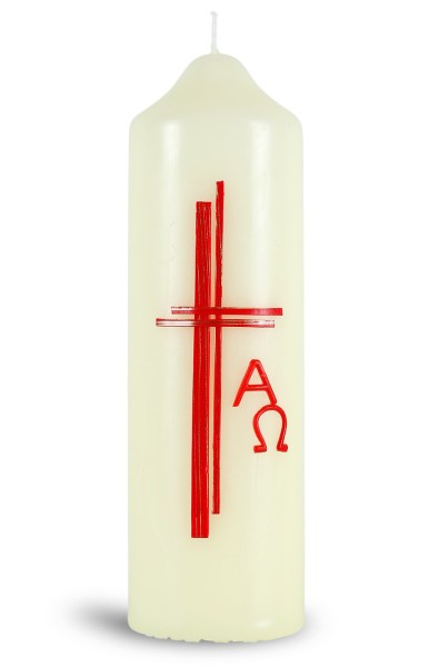 Ostertischkerze, Kreuz, rot, ohne Jahreszahl, 0103, Größe wählbar