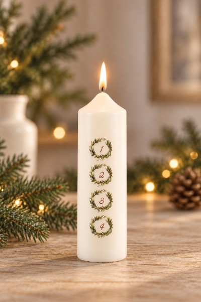 Adventskalenderkerze, #069.3029, 165x50 mm, weiß, 1-4