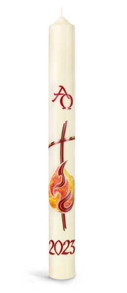 Osterkerze, 2024, Osterfeuer, Jesus das Licht der Welt, Kreuz, rot, gold, Nr.153