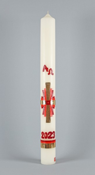 Osterkerze, 800x80mm, Kreuz, A+Ω+JZ gold-rot, Einzelstück, Abverkauf, 1826