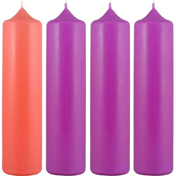 4 Adventskerzen, 300 x 100 mm, 1 x rosa, 3 x violett