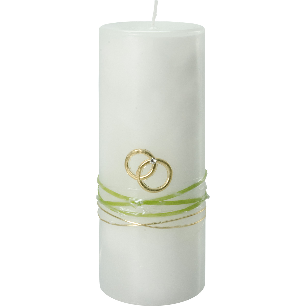 Hochzeitskerze, 2265, Trendkerze 180x70, Ringe, Straßst., grün, gold