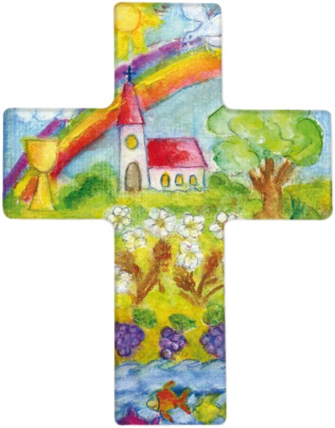 Holzkreuz, 810160, Kirche, Regenbogen, 9 x 7 cm, Holz bedruckt