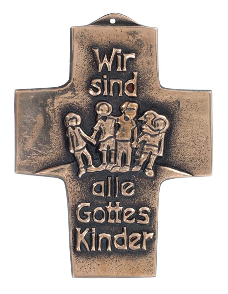 Bronzekreuz, Kommunionandenken, Wir sind alle Gottes Kinder, 2-142186, Höhe 10,5 cm