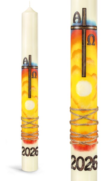 Osterkerze, 2026, Lumen Christi, Kordel, Kreuz braun-gold, A+Ω+JZ braun, Nr.24121 - Detailansicht