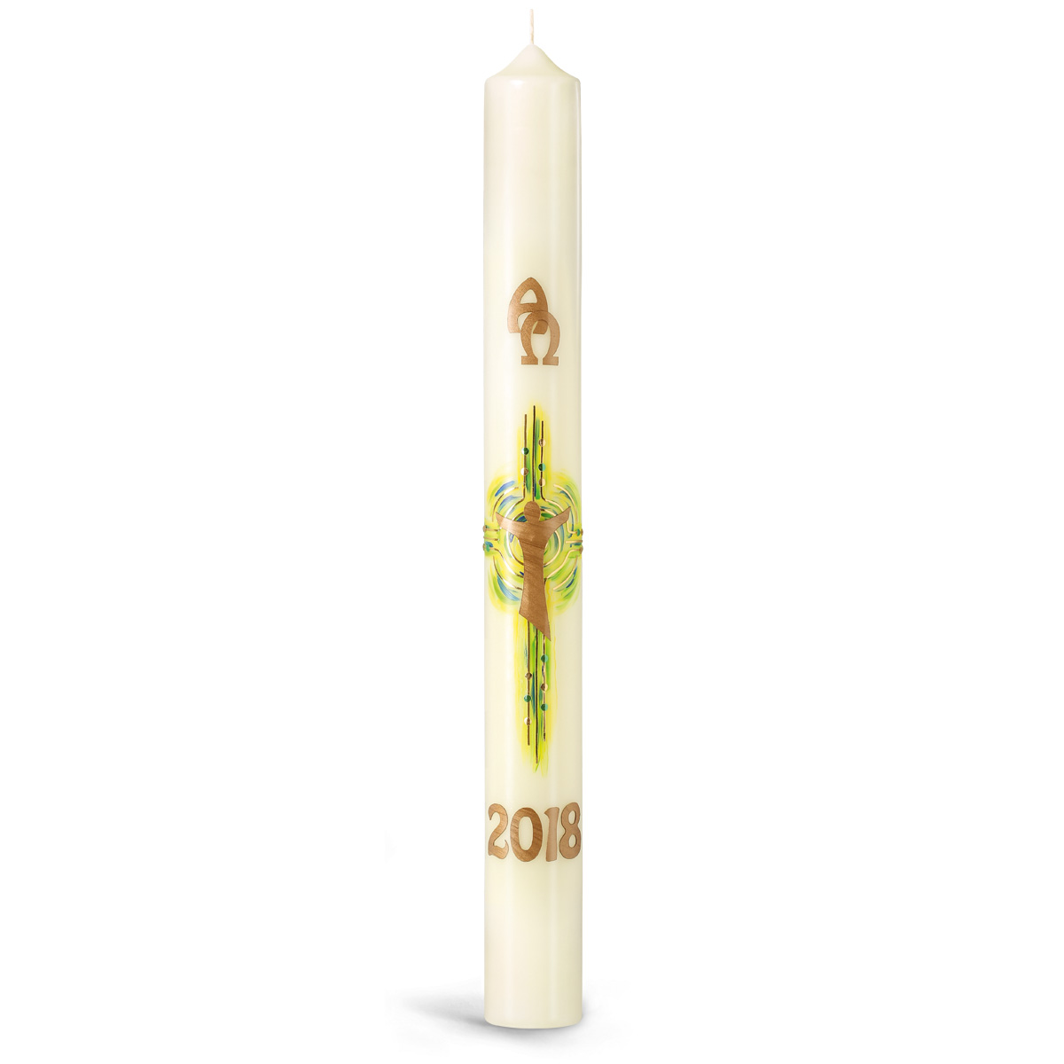 Osterkerze, 18.OK7, Jesus, Sonne-Grün-Gelb, ohne Nägel