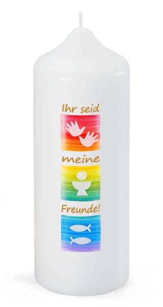 Patenkerze, Ihr seid meine Freunde!, Symbole, P139, Größe und Farbe wählbar