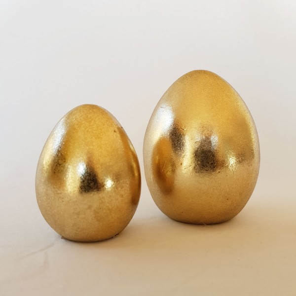 2 Deko Eier, gold, Höhe 7 cm und 9 cm