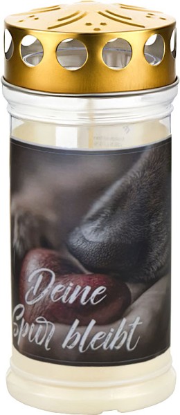 12 Grablichter, Memoriam Nr. 419, 4Tage, Hund, Deine Spur bleibt, mit Deckel