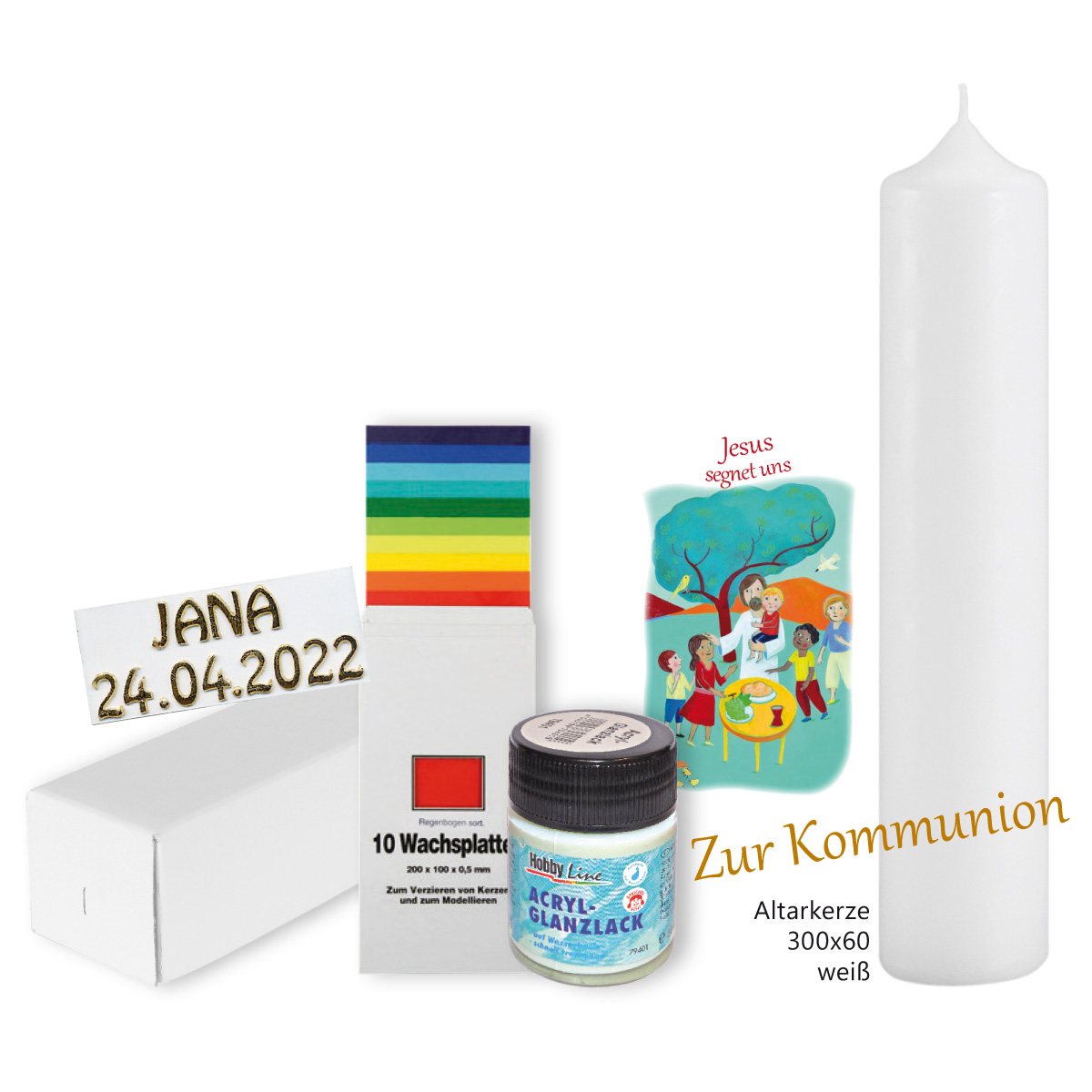 Bastelset, Kommunionkerze, 300x60, weiß