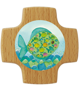 Holzkreuz, 810098, Fisch und Fische, 8x8cm
