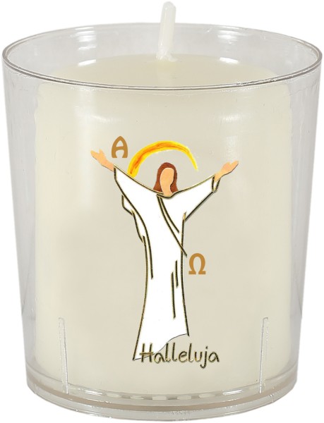 50 Motivbecher, Auferstandener, Halleluja, A+Ω, mit Stumpenkerze 60x50mm