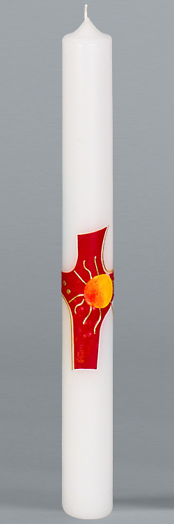 Kommunionkerze, 5862, 400x40, weiß, Kreuz/Sonne, rot, gold