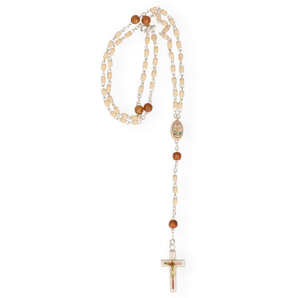 Rosenkranz, naturfarbene Holzperlen mit Holzkreuz, 35cm