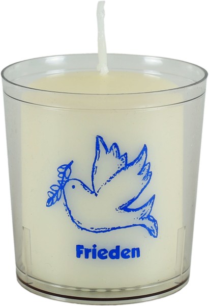 50 Kerzen mit Becher, Motiv Friedenstaube blau, 60x50mm, Paketpreis!
