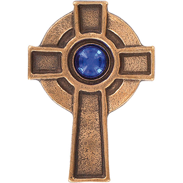 Bronzekreuz 143758, h=6cm, Irisches Kreuz, m. blauem Stein