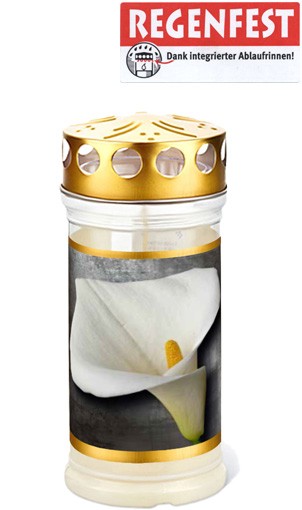 12 Grablichter, Memoriam Nr.416, ~ 4 Tage, Calla-Gold, mit Deckel