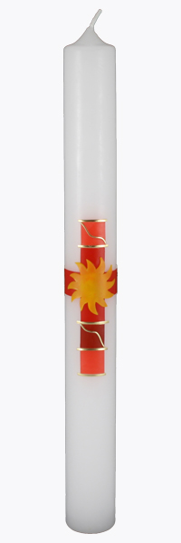 Kommunionkerze, 5860, 400x40, weiß, Sonne, Kreuz, rot, gold