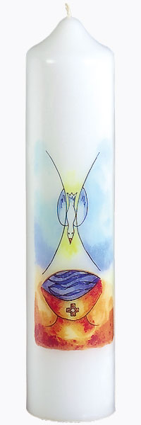 Taufkerze, 1910, 265x60, blau, gelb, terra, ---Abverkauf---