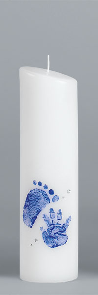 Taufkerze, 2322, Oval 240, Fuß, Hand, blau, ---Abverkauf---