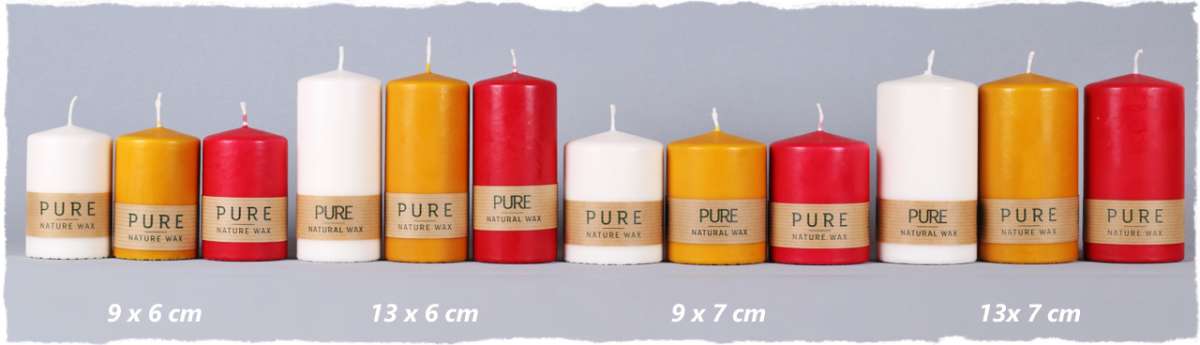 Stumpenkerze, 9 x 7 cm, PURE, 41h, Stearin / Rapswachs, Safecandle | Pure-Candle | PURE Natural WAX safe candle | PURE Natural Lights | Kerzen & Dekoration
