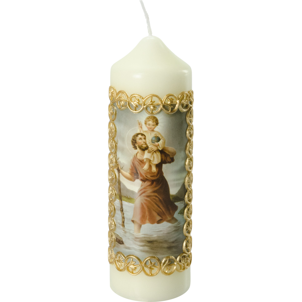Heiliger Christophorus Kerze, #812-D, 165x50, Fotodruck, Wachsborte