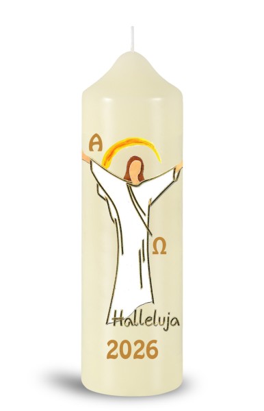 Ostertischkerze, 2026, Auferstandener, Halleluja, Fotodruck, Nr.250127, Größe wählbar