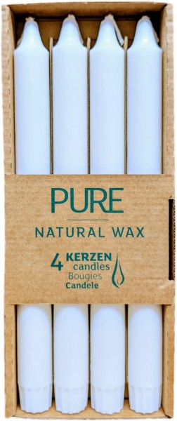 4 Stabkerzen, 250x23 mm, Pure Natural Wax, ca. 10 Stunden