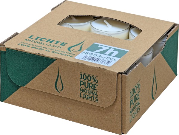 18 PURE Natural Lights, 7h, transp. Hülle, Ø38x24mm, Aktionspreis!