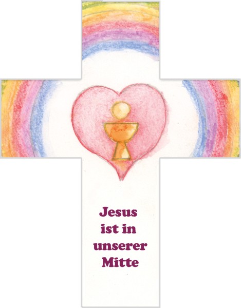 Holzkreuz, 810198, Jesus ist in unserer Mitte, 9 x 7 cm, Holz bedruckt