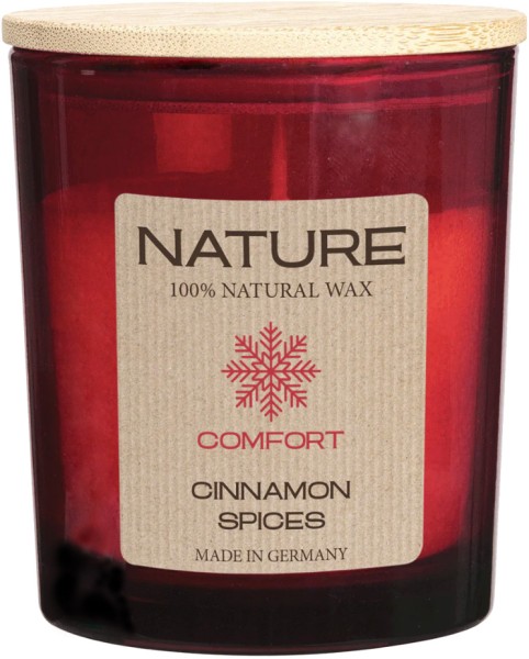 Duftkerze im Glas, Nature-Comfort, 100%Natural Wax, 85x70 mm, Cinammon Spice = Zimt