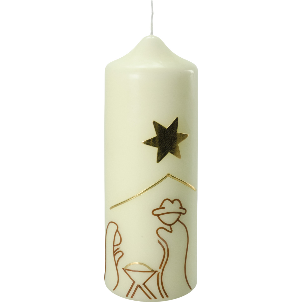 Weihnachtskerze, 3012, 23 x 8 cm, elfb., Krippe & Stern