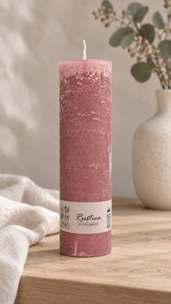 Rustica Stumpenkerze, 25 x 7 cm, altrosa
