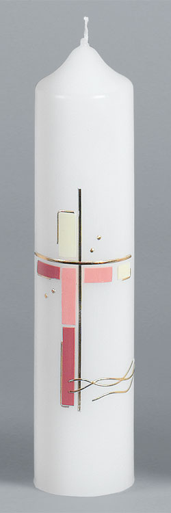 Taufkerze, 2042, 265x60, Kreuz, rosatöne, gold, ---Abverkauf---