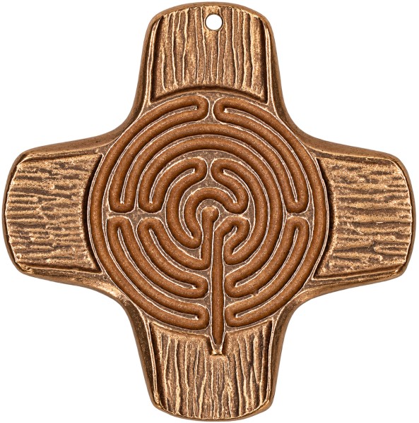 Bronzekreuz, Kommunionandenken, Labyrinth, 2.142255, Höhe 9 cm