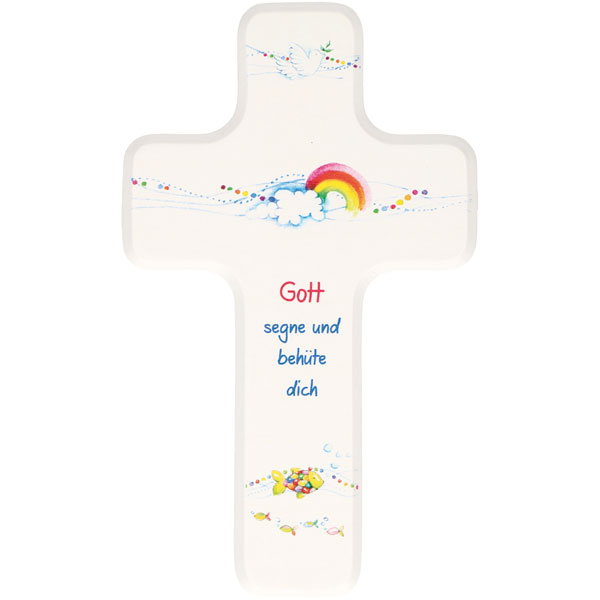 Holzkreuz 330375, h=18cm, Gott segne und behüte dich, weiß lackiert