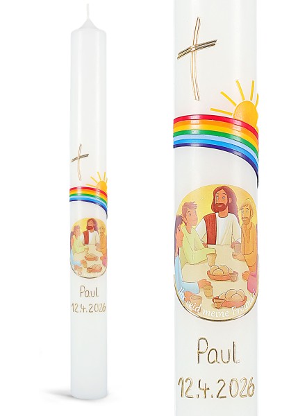 Kommunionkerze, Ihr seid meine Freunde!, Regenbogen, 5949, Größe und Farbe wählbar